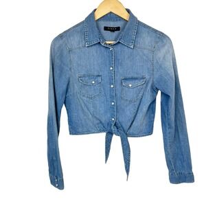 Fiore Denim crop tie waist denim shirt cowgirl Y2K‎ size S